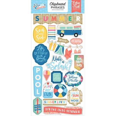 Echo Park Dive Into Summer Stickerbogen - Chipboard Phrases